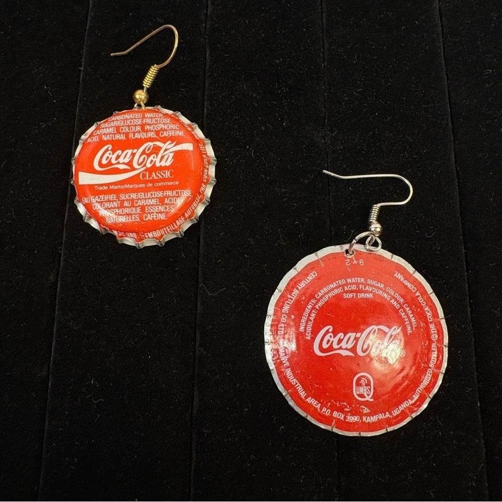Vintage Coca-Cola Bottle Cap Earrings | Upcycled Handmade Soda Pop Retro Jewelry